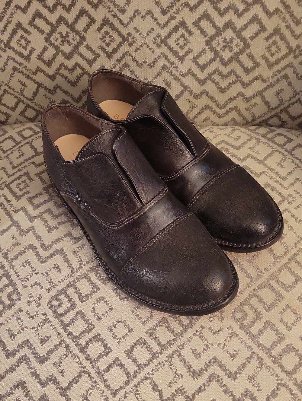 Bed|Stu Rose Black Loafers Driving Shoes Leather Suede in Graphito Dip Dye 7.5M - Picture 2 of 8